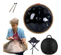 Handpan Drum Instrument In D Minor 9 Notes 22 Inch Steel Hand Drum with Soft Hand Pan Bag, 2 Handpan Hammers, Handpan Stand, Dust Free Cloth(9Notes)
