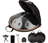 Handpan Drum Instrument In D Minor 9 Notes Steel Hand Drum for Adults, 432HZ Hand Pan Drums for Beginner's Performance with Soft Hand Pan Bag, Handpan Hammers, Handpan Stand(Black,440HZ/9Note)