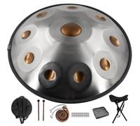 Handpan Drum, Music Steel Drums Instrument Kit for Adults, 9/10/12 Note Handpan D Minor Tongue Drum with Storage Bag, Mallet, Braid, Stand, Percussion Instrument(Silver,10Notes)