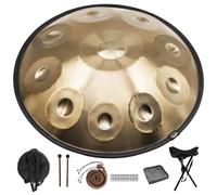 Handpan Drum, Music Steel Drums Instrument Kit for Adults, 9/10/12 Note Handpan D Minor Tongue Drum with Storage Bag, Mallet, Braid, Stand, Percussion Instrument(Gold,12Notes)