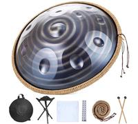 Handpan Drum Set, 22 Inch Steel Drum with 9/10/12 Notes for Beginners, 432HZ/440HZ Tuning, Includes Soft Bag, Mallets, Stand, Dust-Free Cloth
