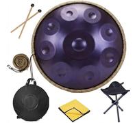Handpan Drum Set For Beginner Adults, 22 Inch 9 10 12 Notes D Minor Steel Hand Pan, Easy To Learn Musical Instrument Gift With Bag, Stand, Mallets(Deep purple,432HZ/10Note)