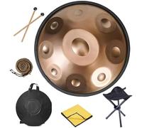 Handpan Drum Set For Beginner Adults, 22 Inch 9 10 12 Notes D Minor Steel Hand Pan, Easy To Learn Musical Instrument Gift With Bag, Stand, Mallets(Gold,432HZ/12Note)