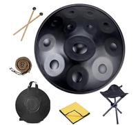 Handpan Drum Set For Beginner Adults, 22 Inch 9 10 12 Notes D Minor Steel Hand Pan, Easy To Learn Musical Instrument Gift With Bag, Stand, Mallets(Black,440HZ/12Note)