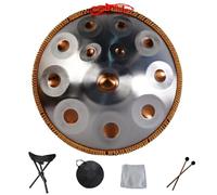Handpan Drum Steel Hand Pan, 9/10/12/14 Notes Hand Drum In D Kurd Minor, 432 Hz Handpan Drums Percussion Instrument Steel Handpan Drum, With Handpan Bag, 2 Mallets And Hand Drum Stand(Silver+gold,10No