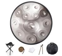 Handpan Drum Steel Hand Pan, 9/10/12 Notes Hand Drum In D Kurd Minor, 432 Hz Handpan Drums Percussion Instrument Steel Handpan Drum, With Handpan Bag, 2 Mallets And Hand Drum Stand(Silver,9Notes)