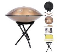 Handpan Drum UK - Hand Pan Steel Drum Instrument, 22 Inch 10 Notes D Minor 440Hz, Professional Grade Handmade Pan with Bag & Stand, for Sound Healing, Meditation, Yoga Adult Beginners (Gold)