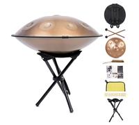 Handpan Drum UK - Hand Pan Steel Drum Instrument, 22 Inch 9 Notes D Minor 432Hz, Professional Grade Handmade Pan with Bag & Stand, for Sound Healing, Meditation, Yoga Adult Beginners (Gold)