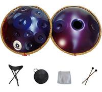 Handpan Drum ument, Handpan In D Minor 9 10 12 14 Notes 22In Steel Hand Drum with Soft Hand Pan Bag, 2 Handpan Mallet, Stand, Percussion for Sound Healing, Personal Medi,Purple,14