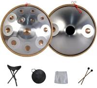 Handpan Drum ument, Handpan In D Minor 9 10 12 14 Notes 22In Steel Hand Drum with Soft Hand Pan Bag, 2 Handpan Mallet, Stand, Percussion for Sound Healing, Personal Medi,A,14