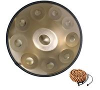 Handpan Drums 22 Inch D Minor Hand Pan Instrument 440Hz 9/10/12 Notes Steel Tongue Drum Percussion For Adults With Carry Bag, Stand, 2 Hand Mallets(Gold,10)