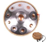 Handpan Drums 22 Inch D Minor Hand Pan Instrument 440Hz 9/10/12 Notes Steel Tongue Drum Percussion For Adults With Carry Bag, Stand, 2 Hand Mallets(Silver,9)