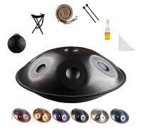 Handpan Drums for Adults Steel Handpan D Minor Kurd 22 Inches 9/10/12 Notes 440hz 432hz Harmonic Percussion Instrument for Sound Healing, Personal Meditation, Yoga(Black,432HZ/10Note)