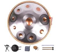 Handpan Drums In D Minor, 440hz 22inches Hand Drum Set With Backpack, Courses, Stand, Cleaning Cloth, And Two Mallets Percussion Instruments Tunable(Silver,10)
