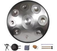 Handpan Drums In D Minor, 440hz 22inches Hand Drum Set With Backpack, Courses, Stand, Cleaning Cloth, And Two Mallets Percussion Instruments Tunable(Grey,10)