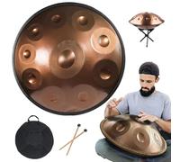 Handpan Drums In D Minor 9/10/12 Notes 432Hz/440Hz 22 Inches Steel Hand Drum Harmonic Percussion Popular Handpan For Adults With 2 Handpan Mallets, Handpan Stand,Gold