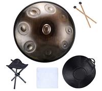 Handpan in D Minor, 9 Note Handpan Drum, 440Hz Steel Hand Drum, 22 Inch Steel Tongue Drum with Hand Pan Bag, Mallet, Handpan Stand,Brown