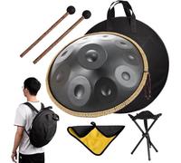 Handpan Instrument 22 Inch 10 Tones Steel Tongue Drum Set for Beginners and Professionals, Harmonic Percussion for Meditation and Sound Healing (440HZ) - Black