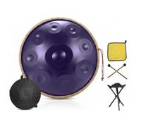 Handpan Instrument 22 Inch D Minor 9 10 12 Notes, 432Hz 440Hz Frequency for Chakra Balancing Sound Bath Therapy, Professional Steel Hand Drum with All Essentials(Deep purple,440HZ/9Note)