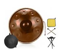 Handpan Instrument 22 Inch D Minor 9 10 12 Notes, 432Hz 440Hz Frequency for Chakra Balancing Sound Bath Therapy, Professional Steel Hand Drum with All Essentials(Gold,432HZ/10Note)