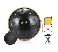 Handpan Instrument 22 Inch D Minor 9 10 12 Notes, 432Hz 440Hz Frequency for Chakra Balancing Sound Bath Therapy, Professional Steel Hand Drum with All Essentials(Black,440HZ/10Note)