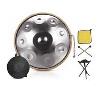 Handpan Instrument 22 Inch D Minor 9 10 12 Notes, 432Hz 440Hz Frequency for Chakra Balancing Sound Bath Therapy, Professional Steel Hand Drum with All Essentials(Silver,440HZ/9Note)