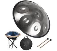 Handpan Instrument 9/10/12-Notes 22-Inch 440Hz Handpan Drums for Adults Hand Pan Steel Drum Set D Minor Kurd with Soft Bag, 2 Mallets, Stand for Meditation & Outdoor Performances(Silver,9-note)