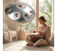 Handpan Musical Instrument Steel Percussion in D Minor for Adults 9 10 12 Note Tuned 432Hz 440Hz Handpan Drum Designed for Meditation Yoga Music Practice Sound 22 Inch(Silver2,440HZ/9 Note)