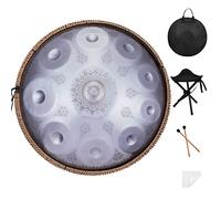 Handpan-Premium 432HZ 22 Inches 10 Notes D Minor Steel Hand Pan Drum Set,Silver Print Adults Handpan Drum