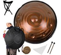 Handpan Steel Drum D Minor Kurd 432/440Hz 9/10/12 Notes Hand Drum Instrument, 22 Inches Adults Hand Pan Drums with Soft Bag, Mallets, Stand(Brass,440HZ/9Note)