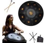 Handpan Tongue Drum - Handpan Instrument 22 Inch Mandala Tank Drum Steel Percussion Drum Instrument With Travel Bag 440hz, D Minor Steel Tongue Drum Percussion Drum Instrument(Black,12Notes)