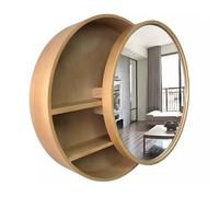 HanDpi Bathroom Mirror Cabinet Wall Mounted Round Mirror Cabinet Bathroom Mirror With Storage Rack Bathroom Storage Cabinet With Mirror (Wood, 50cm)