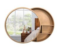 HanDpi Bathroom Mirror Cabinet Wall Mounted Round Mirror Cabinet Bathroom Mirror With Storage Rack Bathroom Storage Cabinet With Mirror (Golden, 50cm)