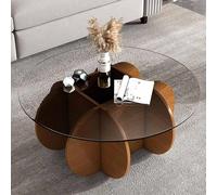 HanDpi Glass Coffee Table Living Room, Small End Table with for Bedroom Small Space, Round Sofa Side Table with Wooden Frame