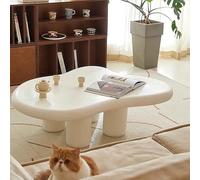 HanDpi Irregular Modern Wood Cloud Shape Coffee Table With 4 Wood Legs for Living Room Bedroom, Cream