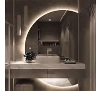 HanDpi Large Half Moon Wall Mirror 43/47/51inch, 3 Colors Dimmable LED Fogless Bathroom Mirror, Half Circle Backlit Home Decor for Entryway Living Room Entrance(Cut right,51" Lx35 W)