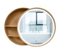 HanDpi Makeup Mirror Bathroom Mirror - Solid Wood Bathroom Mirror Cabinet - Smart Round Mirror Cabinet with Open Door with Shelf Bathroom Mirror ro
