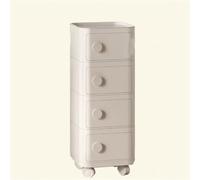 HanDpi Mobile End Table, Round Bedside Table with Wheels, Plastic Nightstand, Multifunctional Side for Living Room(Beige B,4 Tiers)
