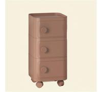 HanDpi Mobile End Table, Round Bedside Table with Wheels, Plastic Nightstand, Multifunctional Side for Living Room(Brown,3 Tiers)