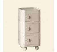 HanDpi Mobile End Table, Round Bedside Table with Wheels, Plastic Nightstand, Multifunctional Side for Living Room(Beige B,3 Tiers)