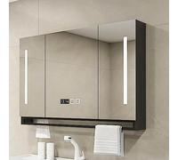 HanDpi Modern Black LED Illuminated Bathroom Mirror Cabinet with 3 Doors Wall Mounted Storage Cupboard Dimmable LED Lights and Demister 31.5"x4.7"x29.5"