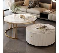 HanDpi Modern Round Nesting Coffee Tables Set of 2 with Large Storage, Easy Maintenance for Living Room, Bedroom, Office, Balcony, Apartment Use(Motley-T,23.6 * 13.7+31.4 * 17.7IN)