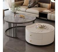 HanDpi Modern Round Nesting Coffee Tables Set of 2 with Large Storage, Easy Maintenance for Living Room, Bedroom, Office, Balcony, Apartment Use(Motley-Z,23.6 * 13.7+31.4 * 17.7IN)
