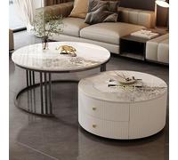HanDpi Modern Round Nesting Coffee Tables Set of 2 with Large Storage, Easy Maintenance for Living Room, Bedroom, Office, Balcony, Apartment Use(Log,23.6 * 13.7+27.5 * 17.7IN)