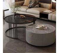 HanDpi Modern Round Nesting Coffee Tables Set of 2 with Large Storage, Easy Maintenance for Living Room, Bedroom, Office, Balcony, Apartment Use(Walnut,23.6 * 13.7+27.5 * 17.7IN)