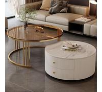 HanDpi Modern Round Nesting Coffee Tables Set of 2 with Large Storage, Easy Maintenance for Living Room, Bedroom, Office, Balcony, Apartment Use(Motley-S,19.6 * 13.7+27.5 * 17.7IN)