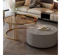 HanDpi Modern Round Nesting Coffee Tables Set of 2 with Large Storage, Easy Maintenance for Living Room, Bedroom, Office, Balcony, Apartment Use(Motley-P,23.6 * 13.7+27.5 * 17.7IN)