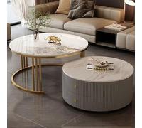 HanDpi Modern Round Nesting Coffee Tables Set of 2 with Large Storage, Easy Maintenance for Living Room, Bedroom, Office, Balcony, Apartment Use(Motley-N,23.6 * 13.7+27.5 * 17.7IN)