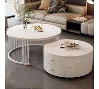 HanDpi Modern Round Nesting Coffee Tables Set of 2 with Large Storage, Easy Maintenance for Living Room, Bedroom, Office, Balcony, Apartment Use(Motley-V,19.6 * 13.7+27.5 * 17.7IN)