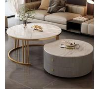 HanDpi Modern Round Nesting Coffee Tables Set of 2 with Large Storage, Easy Maintenance for Living Room, Bedroom, Office, Balcony, Apartment Use(Motley-K,19.6 * 13.7+27.5 * 17.7IN)